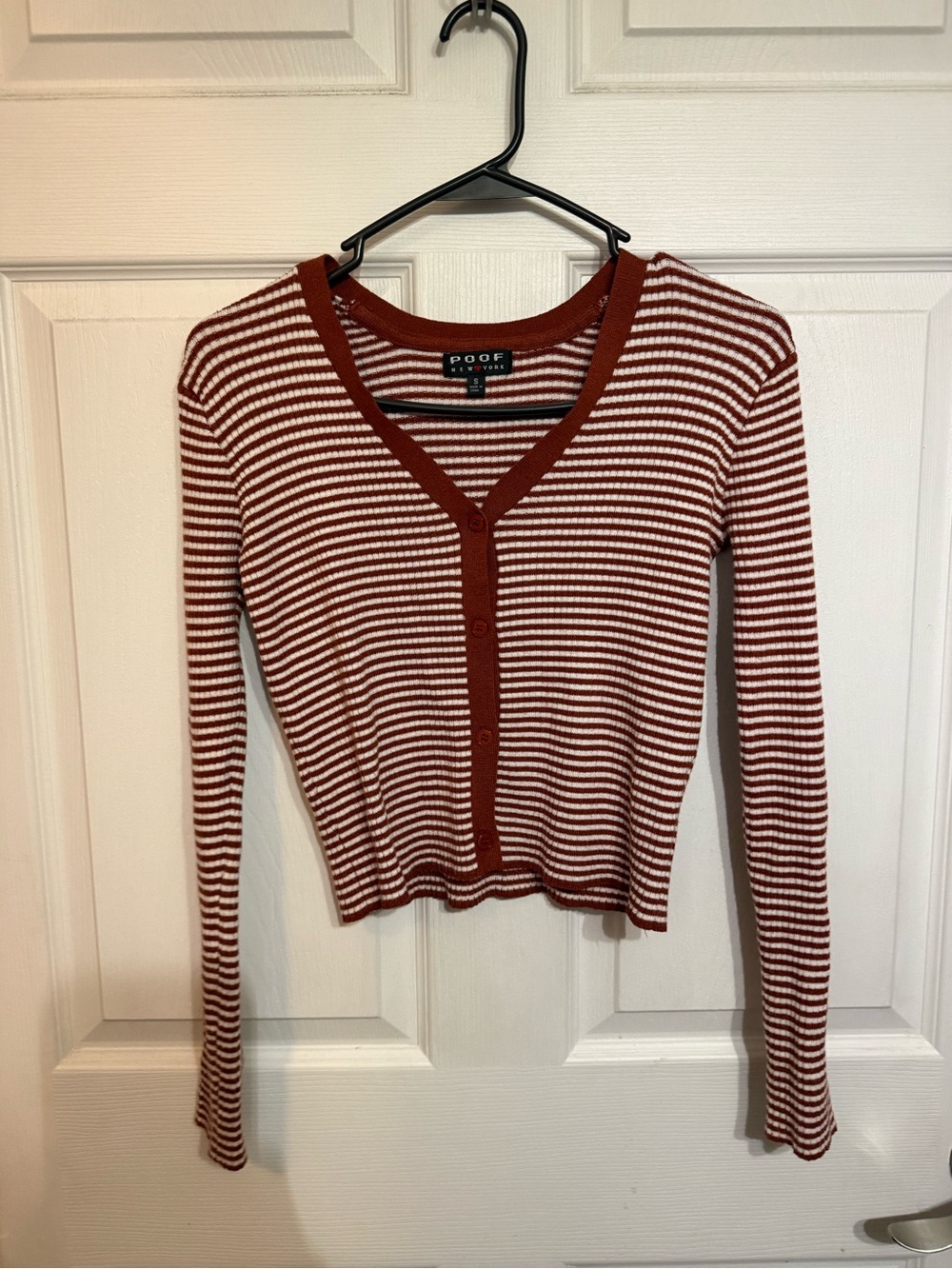 Poof! Women's Rust & White Striped Button-Front Top